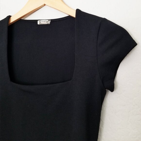 Free People Intimately Square Eyes Bodysuit Black XS Cap Sleeves Square Neck $58 - Picture 13 of 15